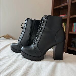 Black Lace-Up has platform Ankle Boots (booties)